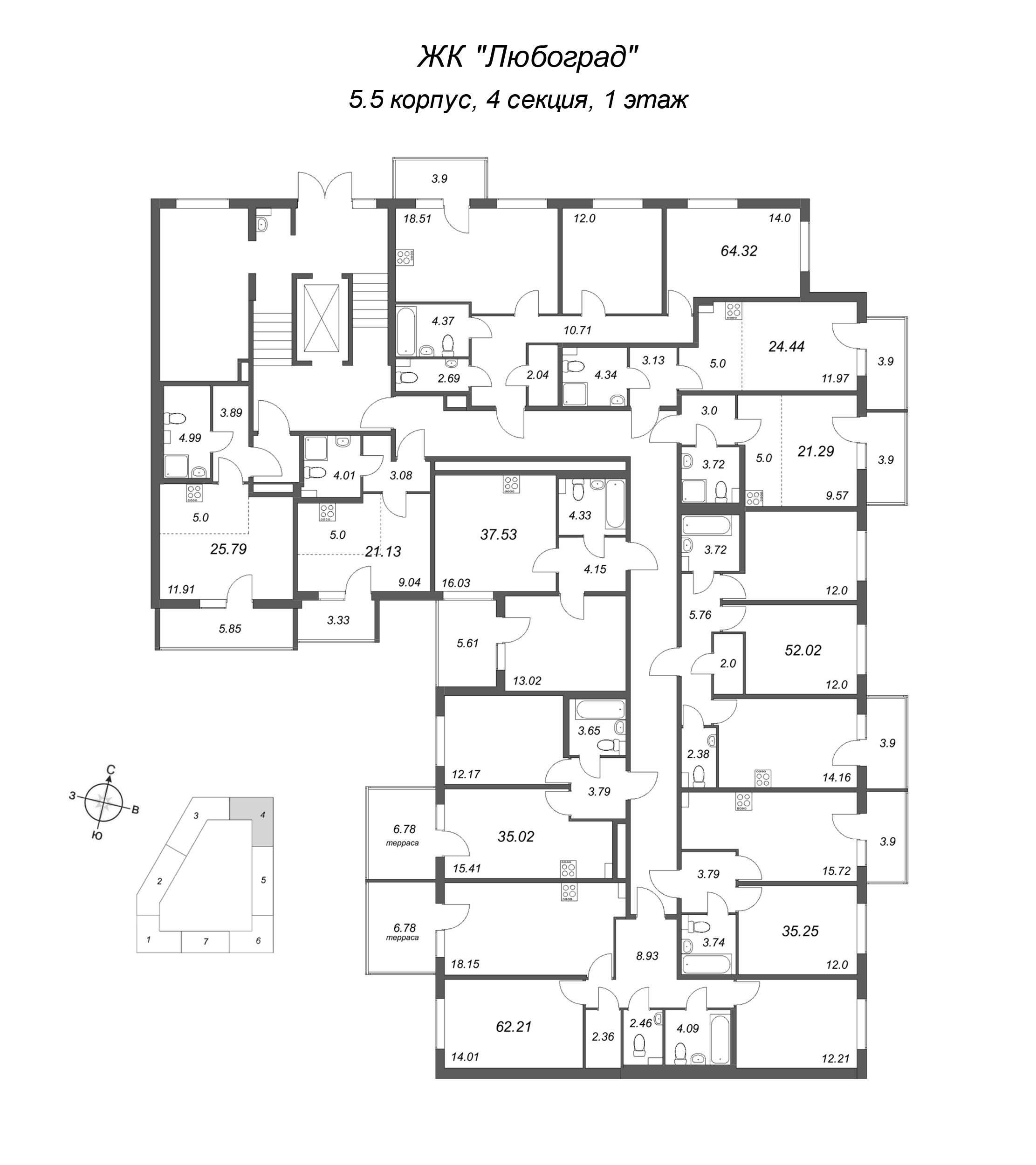 Квартира-студия, 21.29 м² - планировка этажа