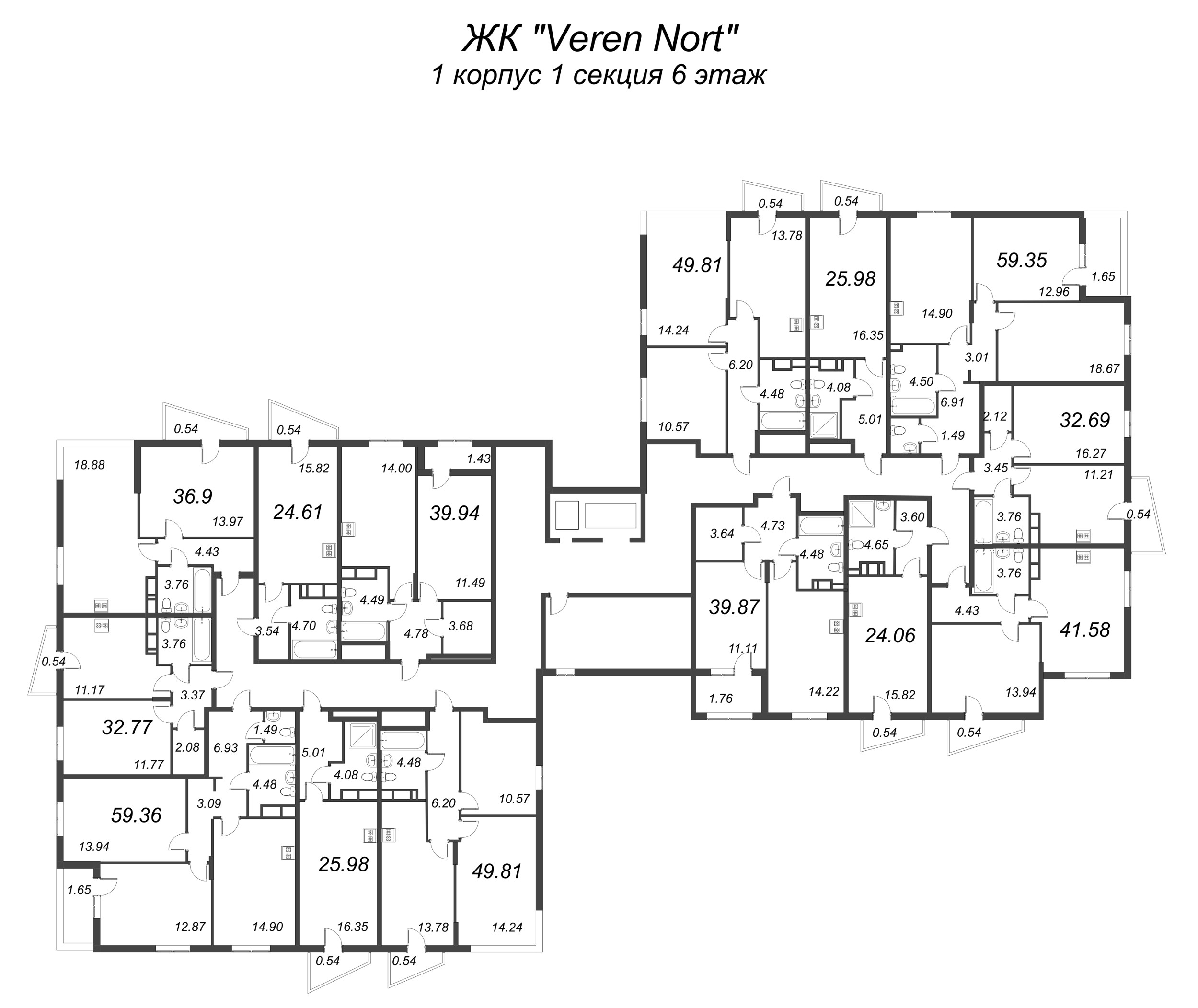 Квартира-студия, 24.6 м² в ЖК "VEREN NORT сертолово" - планировка этажа