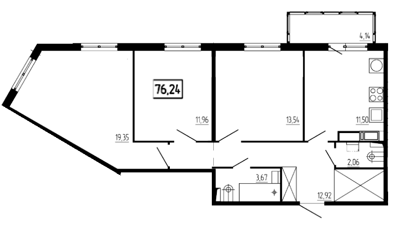 3-комнатная квартира, 76.24 м² в ЖК "All Inclusive" - планировка, фото №1
