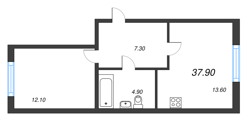 1-комнатная квартира, 38.2 м² в ЖК "Монография" - планировка, фото №1