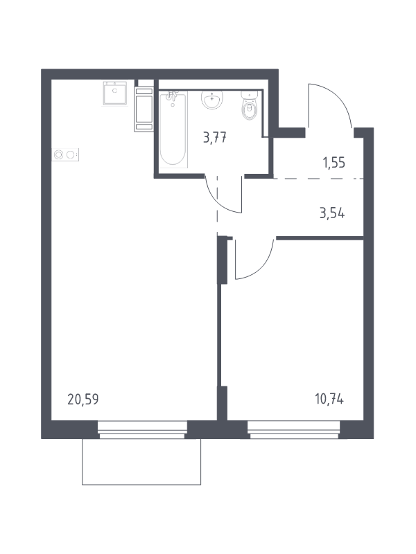 2-комнатная (Евро) квартира, 40.19 м² в ЖК "Квартал Торики" - планировка, фото №1