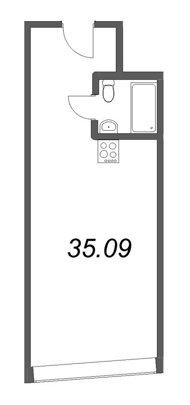 Квартира-студия, 35.09 м² - планировка, фото №1