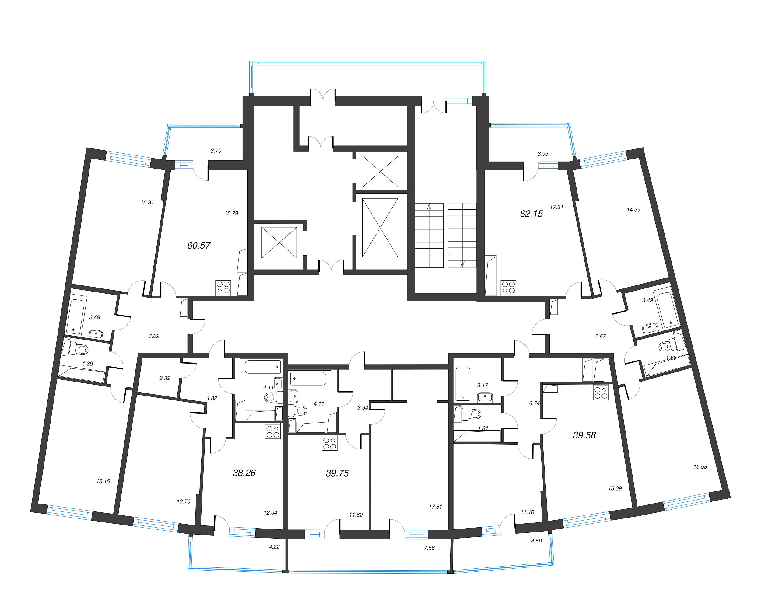 1-комнатная квартира, 38.26 м² в ЖК "Дом Левитан" - планировка этажа