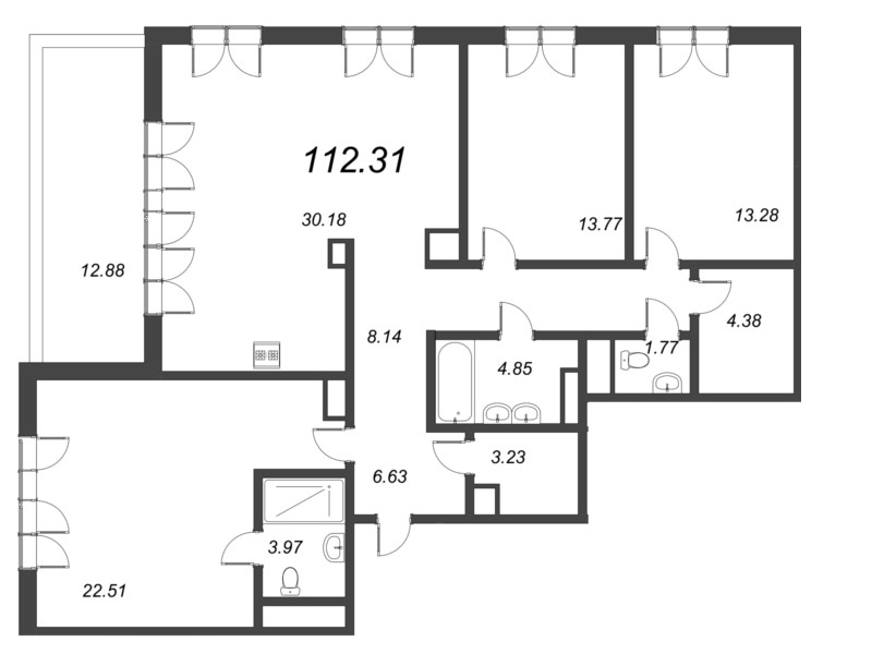 4-комнатная (Евро) квартира, 114.5 м² - планировка, фото №1