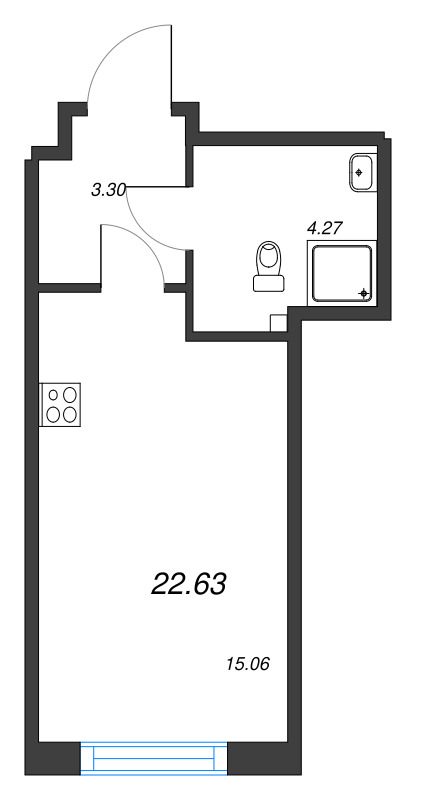 Квартира-студия, 22.63 м² - планировка, фото №1