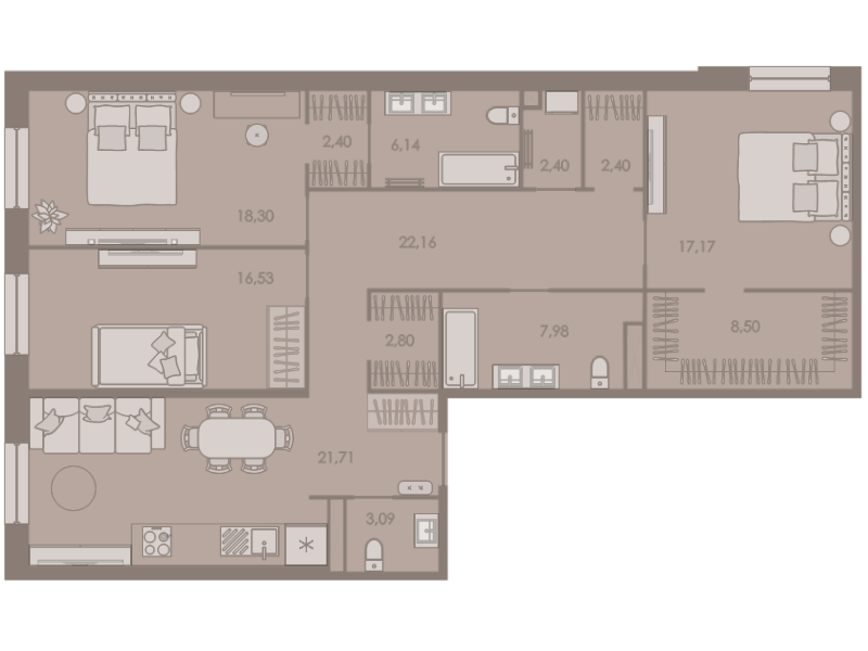 4-комнатная (Евро) квартира, 132.5 м² в ЖК "Северная корона" - планировка, фото №1
