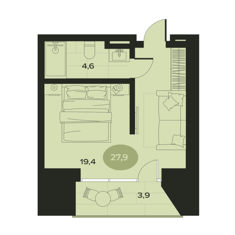 1-комнатная квартира, 27.9 м² в ЖК "Место в Смолячково" - планировка, фото №1
