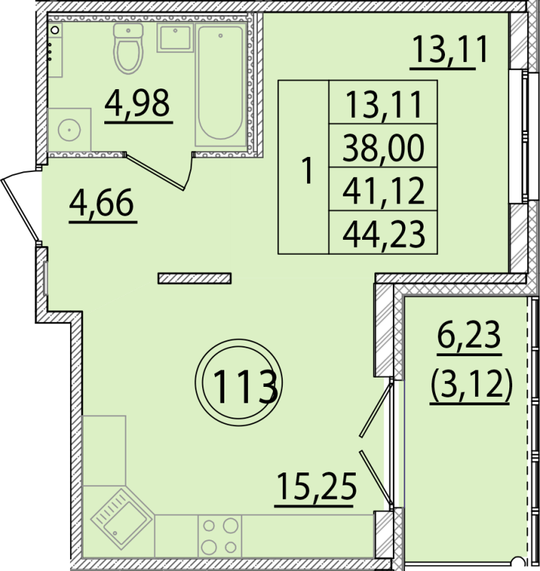 2-комнатная (Евро) квартира, 38 м² в ЖК "Образцовый квартал 15" - планировка, фото №1