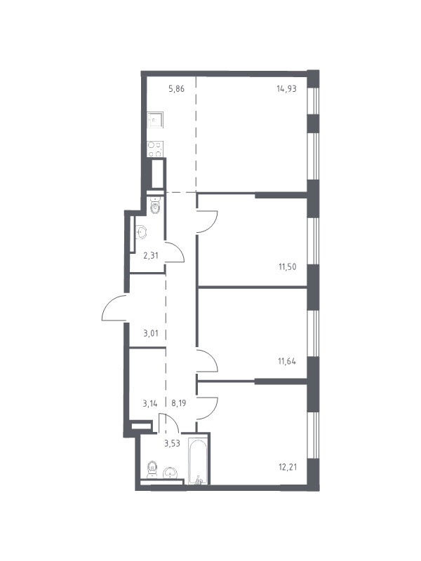 4-комнатная (Евро) квартира, 76.32 м² - планировка, фото №1