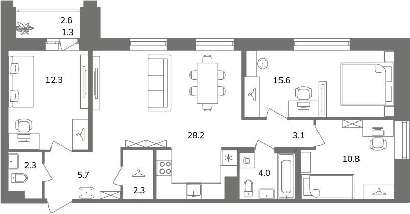 4-комнатная (Евро) квартира, 85.6 м² в ЖК "Антверпен" - планировка, фото №1