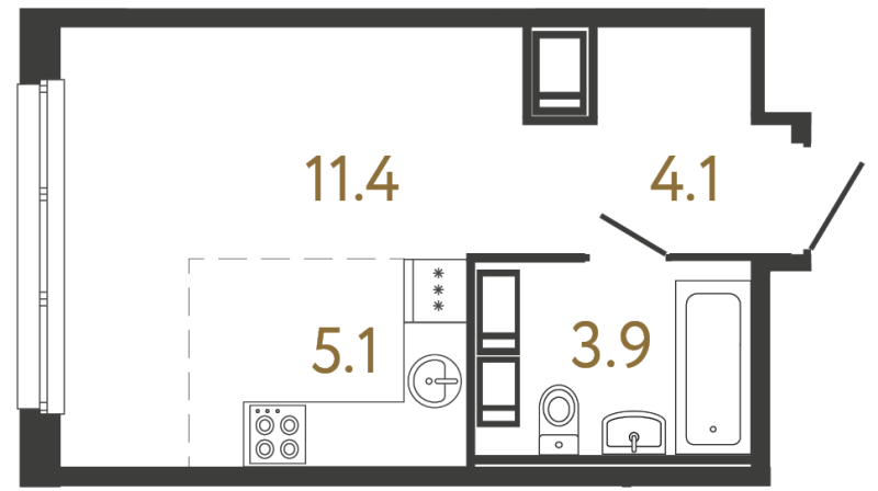 Квартира-студия, 24.5 м² в ЖК "Передвижники" - планировка, фото №1