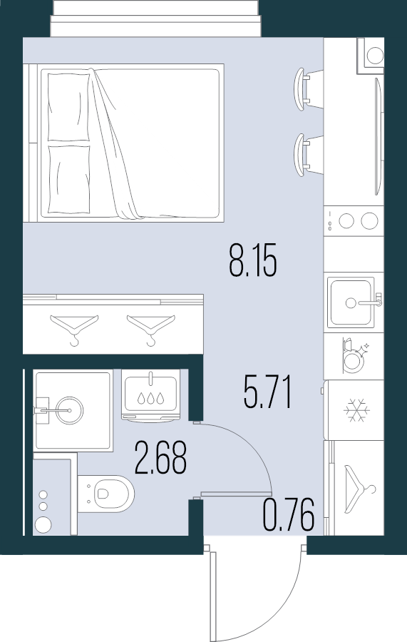 Квартира-студия, 17.3 м² в ЖК "Новая Земля" - планировка, фото №1