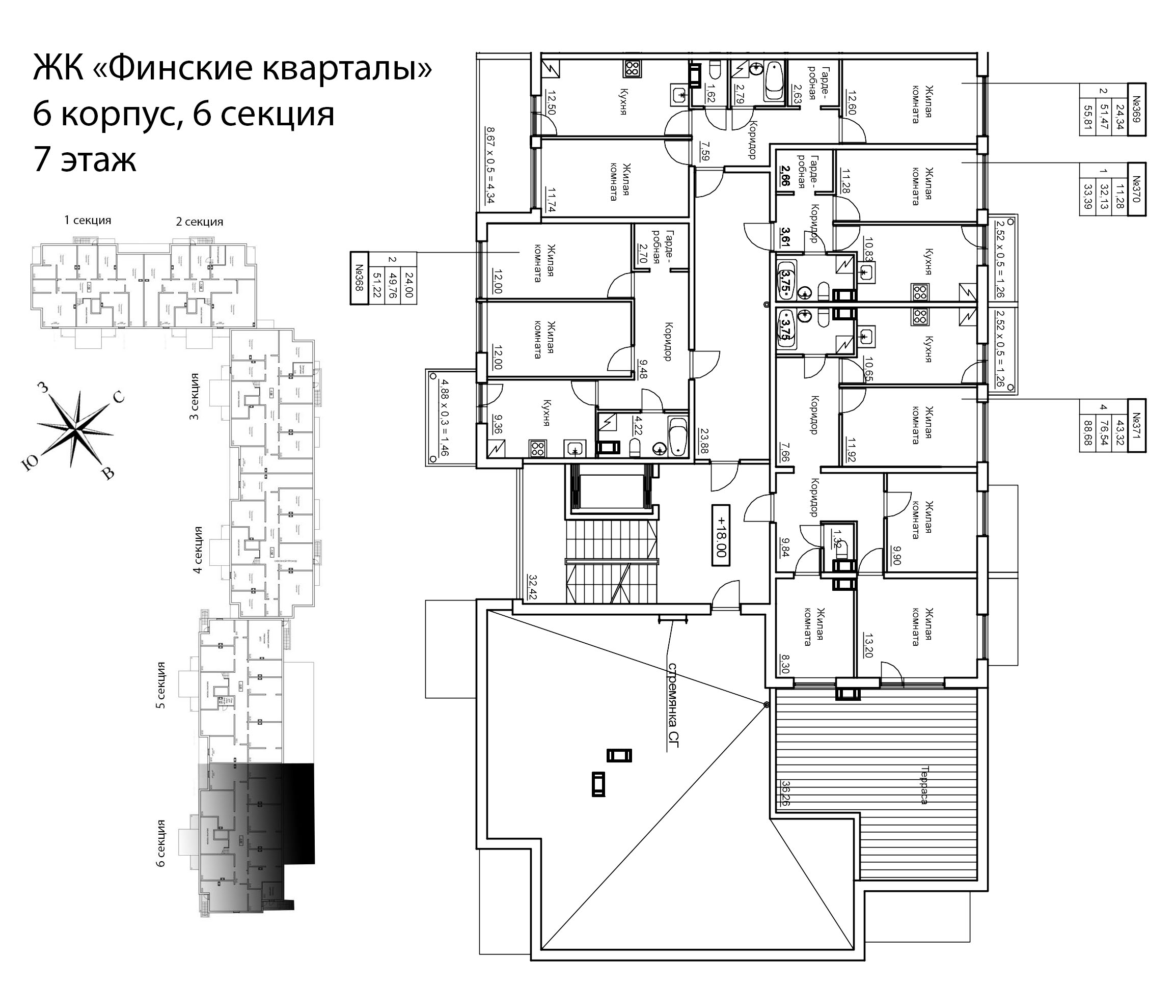 4-комнатная квартира, 95.46 м² в ЖК "Панорама Юкки" - планировка этажа