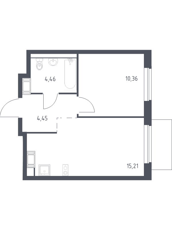 2-комнатная (Евро) квартира, 34.48 м² - планировка, фото №1