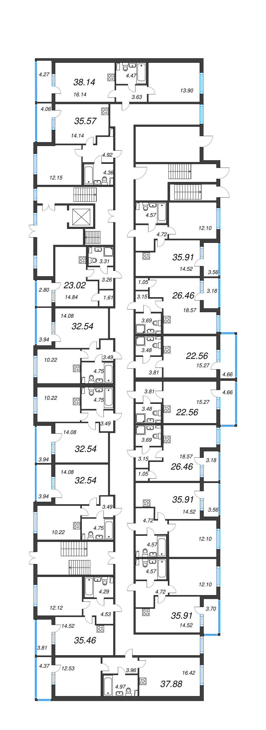 1-комнатная квартира, 35.57 м² - планировка этажа