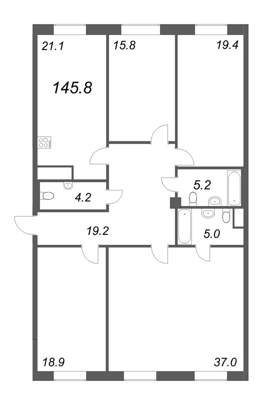 5-комнатная (Евро) квартира, 146.8 м² в ЖК "Neva Haus" - планировка, фото №1