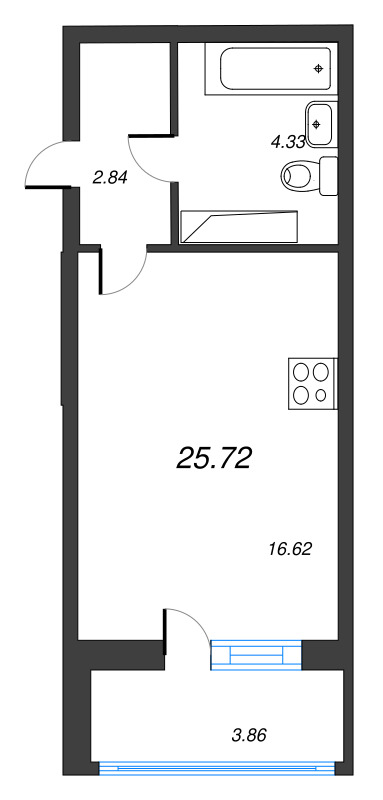 Квартира-студия, 25.72 м² в ЖК "Дом Левитан" - планировка, фото №1