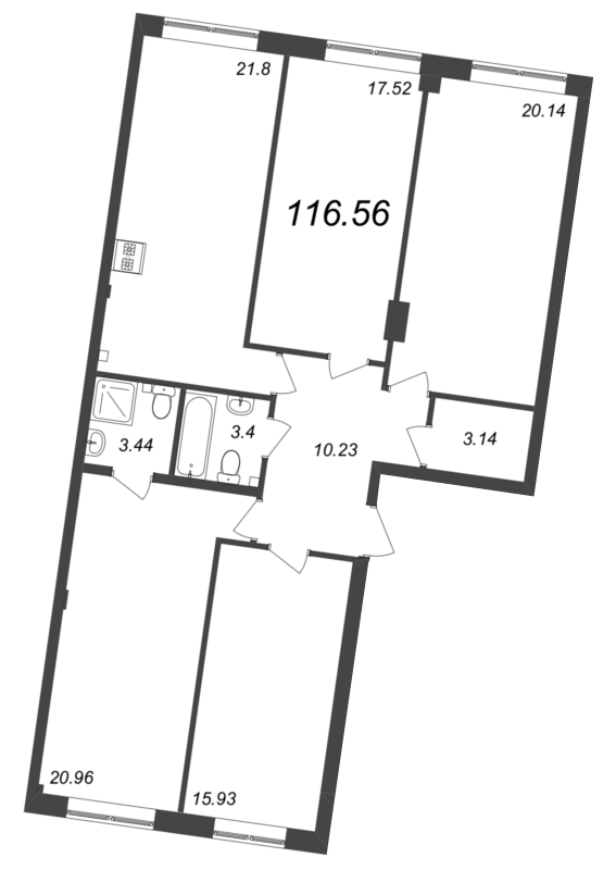 5-комнатная (Евро) квартира, 116.56 м² - планировка, фото №1