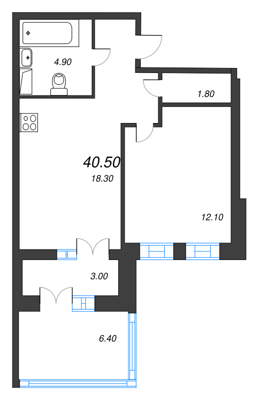 1-комнатная квартира, 40.5 м² в ЖК "NewПитер 2.0" - планировка, фото №1