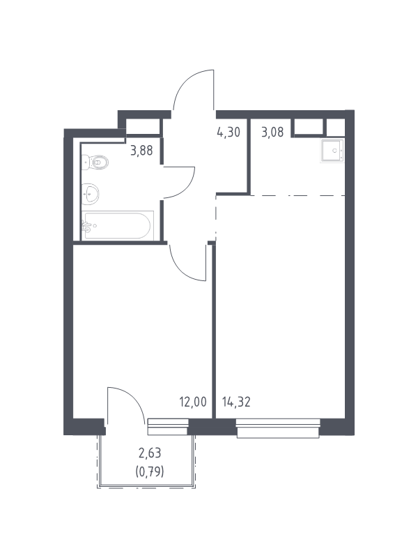 2-комнатная (Евро) квартира, 38.37 м² - планировка, фото №1