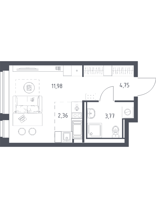 Квартира-студия, 22.86 м² в ЖК "Новое Колпино" - планировка, фото №1