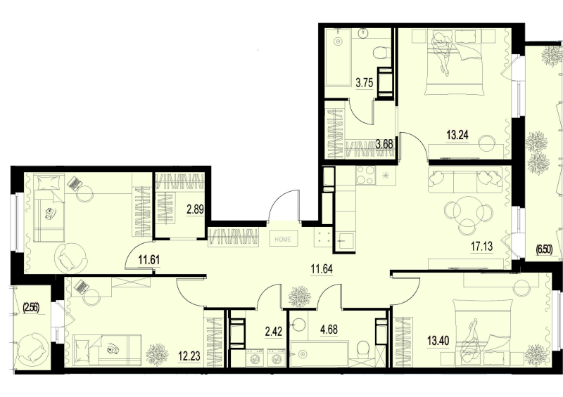 5-комнатная (Евро) квартира, 101.2 м² в ЖК "ID Murino III" - планировка, фото №1