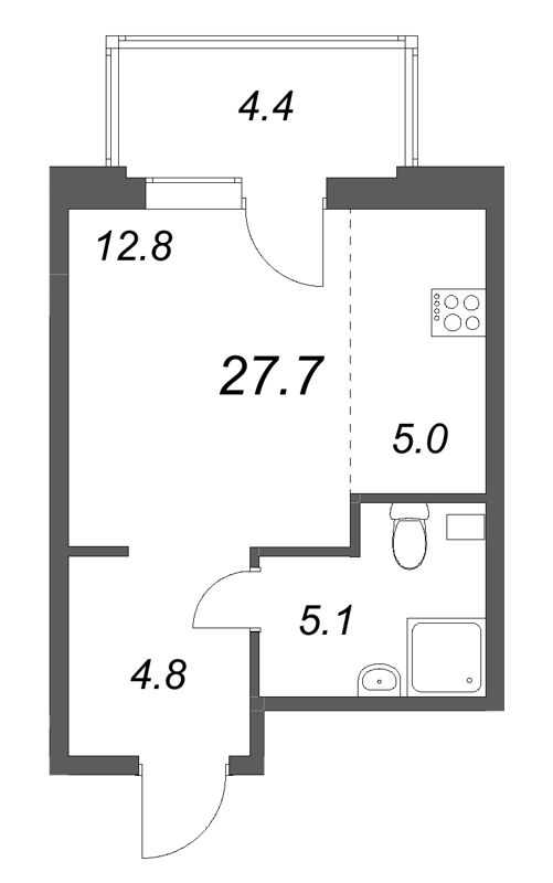 Квартира-студия, 27.7 м² в ЖК "М36" - планировка, фото №1