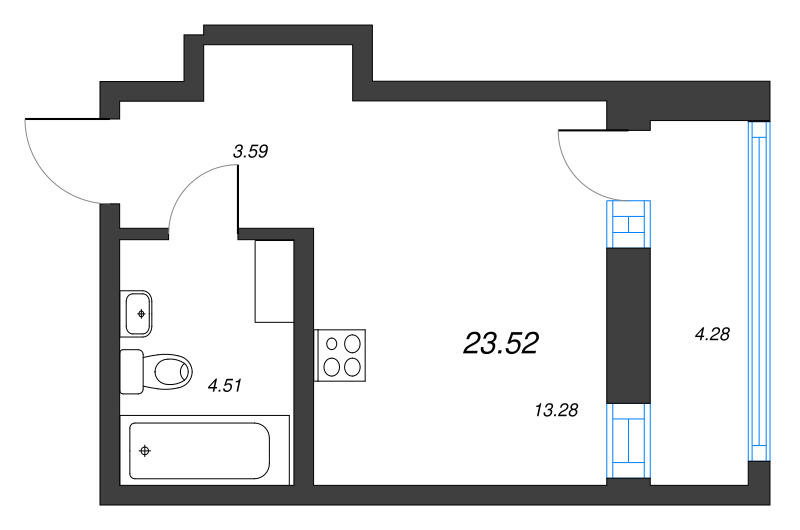 Квартира-студия, 23.52 м² в ЖК "ID Murino III" - планировка, фото №1