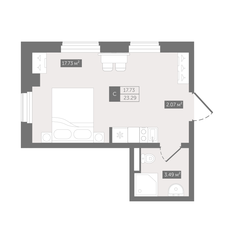 Квартира-студия, 23.29 м² - планировка, фото №1