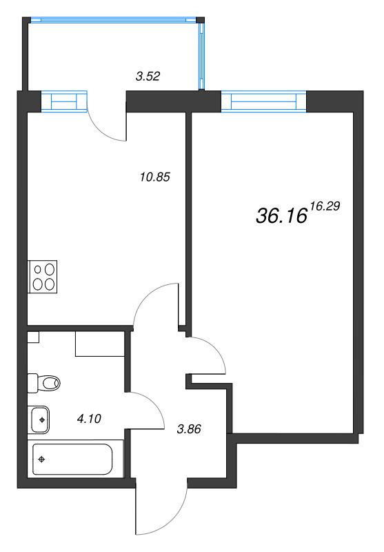 1-комнатная квартира, 36.16 м² в ЖК "Аквилон Янино" - планировка, фото №1