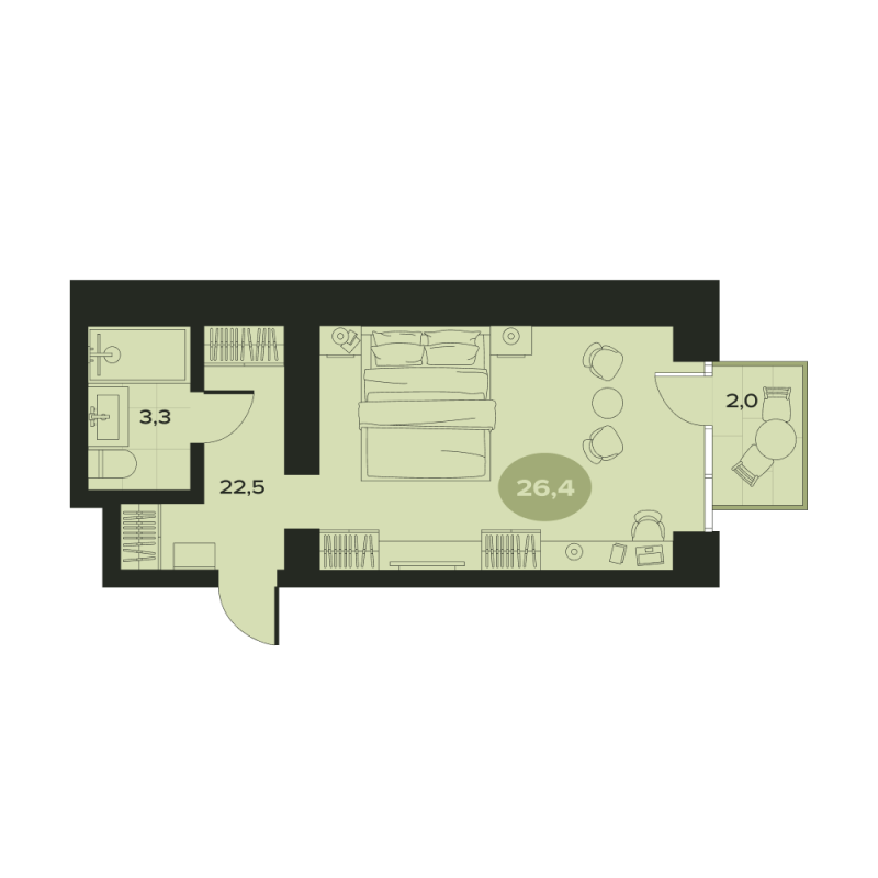 1-комнатная квартира, 27.8 м² в ЖК "Место в Смолячково" - планировка, фото №1