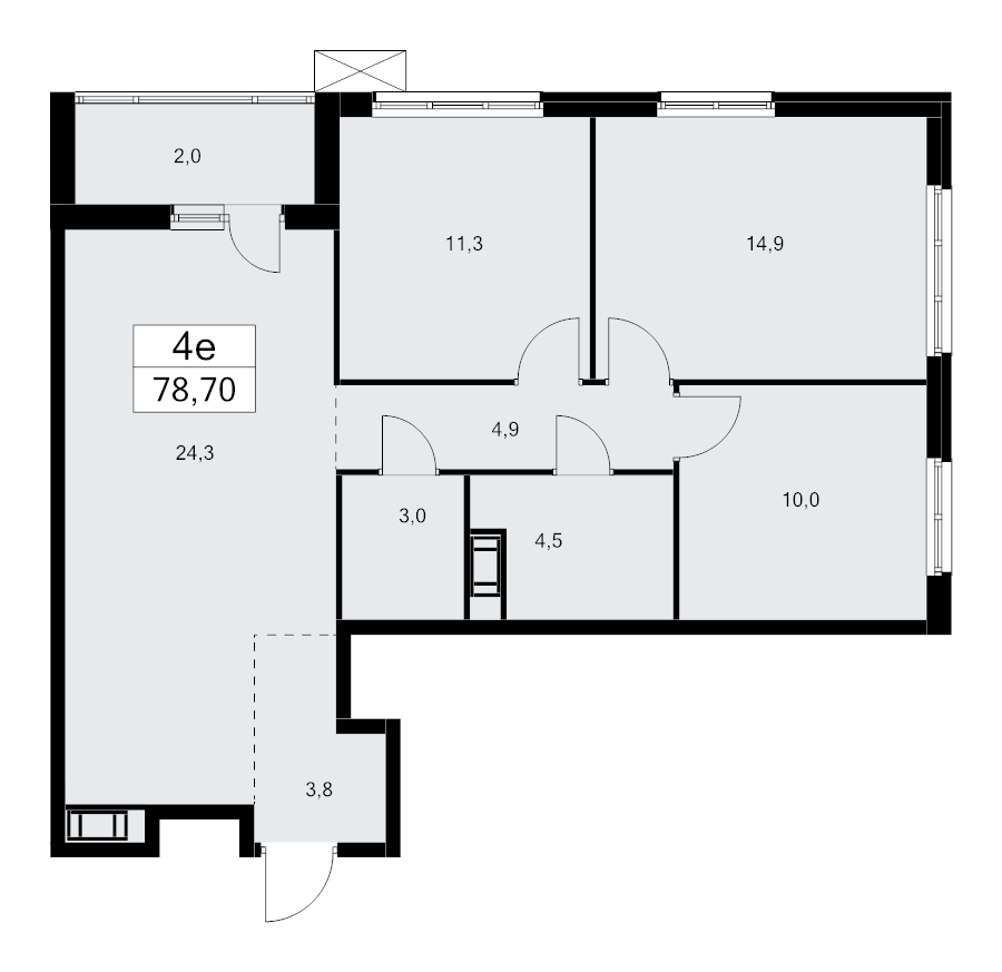 4-комнатная (Евро) квартира, 78.7 м² в ЖК "А101 Лаголово" - планировка, фото №1