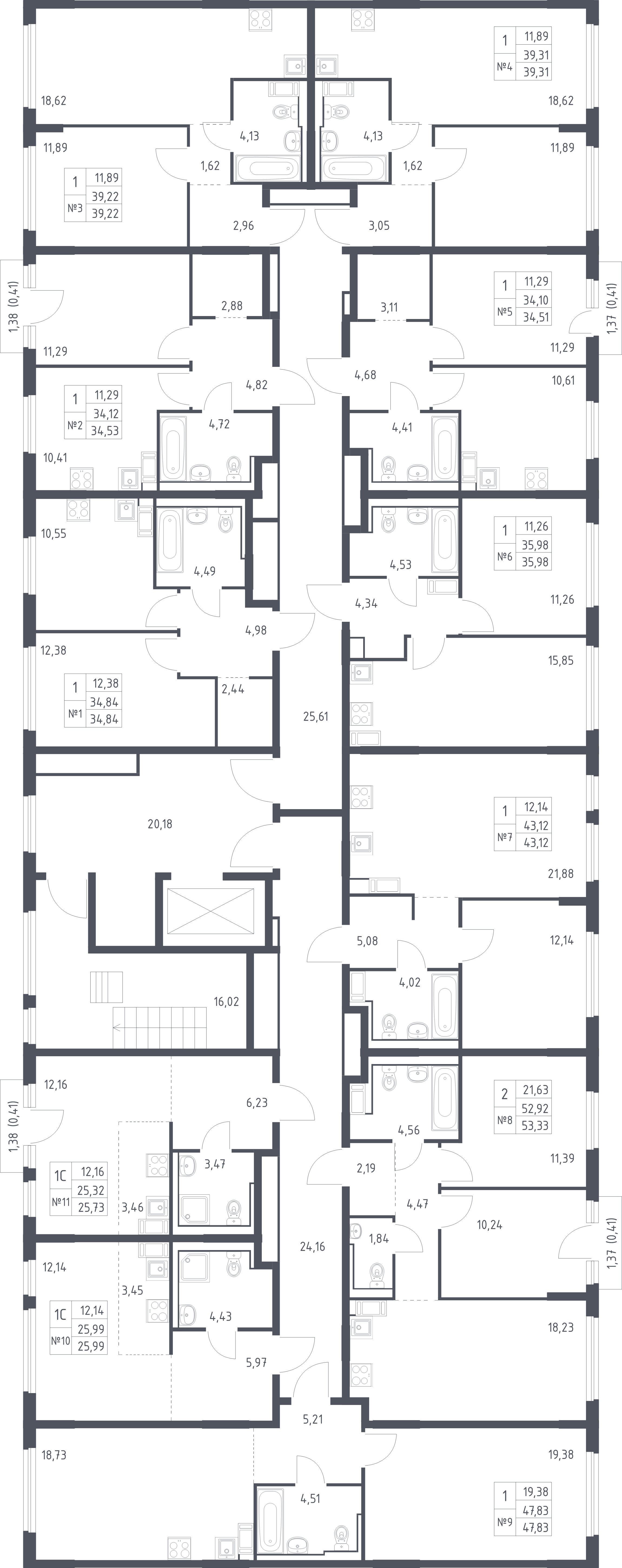 2-комнатная (Евро) квартира, 47.59 м² в ЖК "Новое Колпино" - планировка этажа