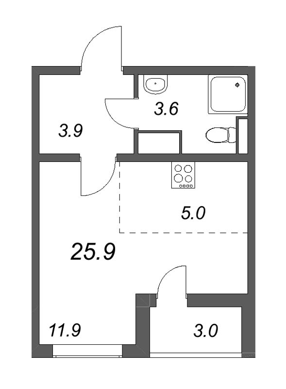 Квартира-студия, 26.7 м² в ЖК "Цветной город" - планировка, фото №1