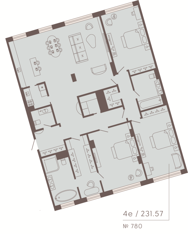 4-комнатная (Евро) квартира, 231.57 м² в ЖК "17/33 Петровский остров" - планировка, фото №1