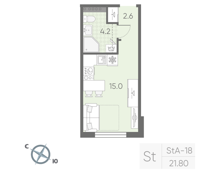 Квартира-студия, 21.8 м² в ЖК "Пулково Lake" - планировка, фото №1