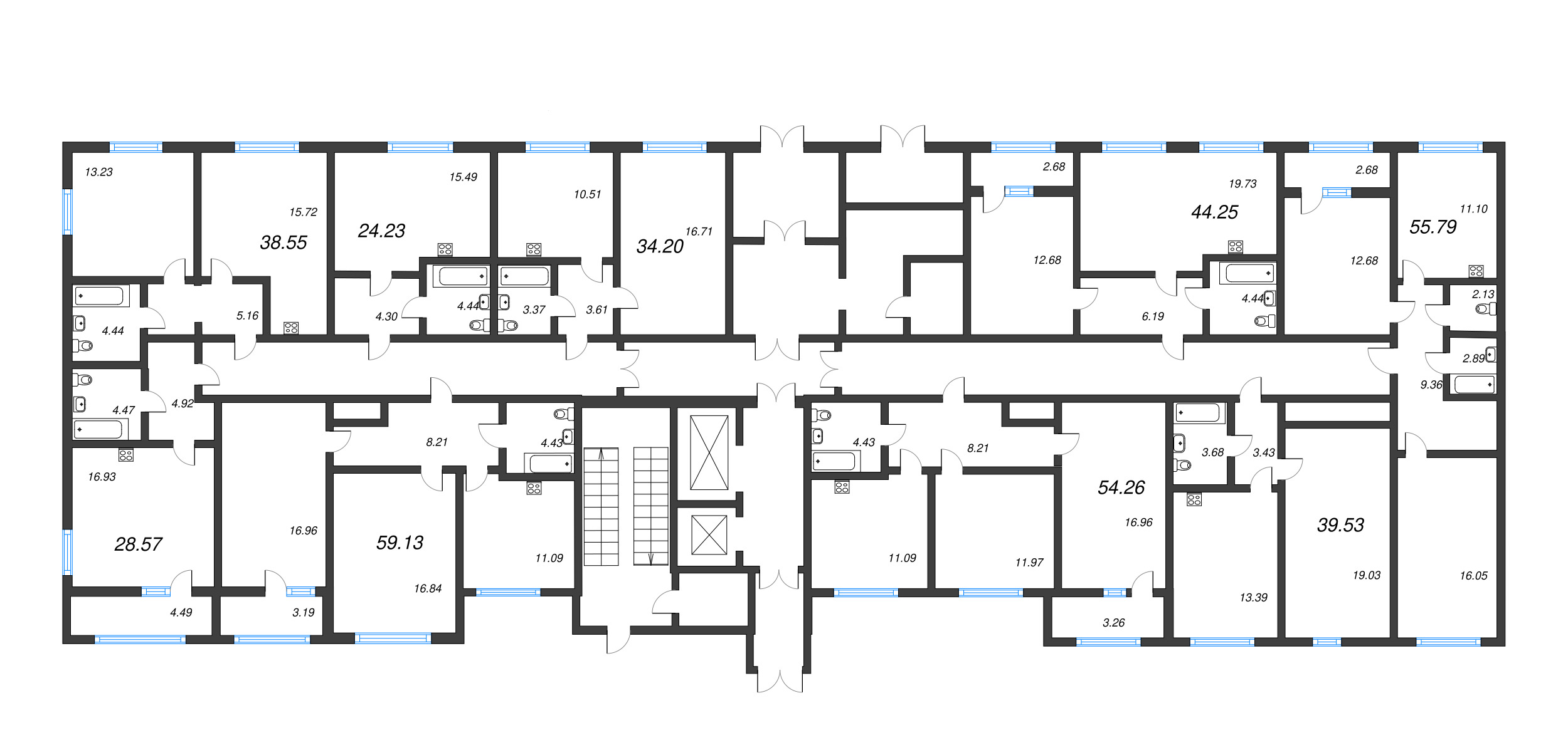 2-комнатная квартира, 59.13 м² - планировка этажа