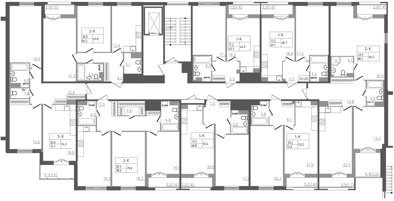 3-комнатная (Евро) квартира, 74.2 м² - планировка этажа