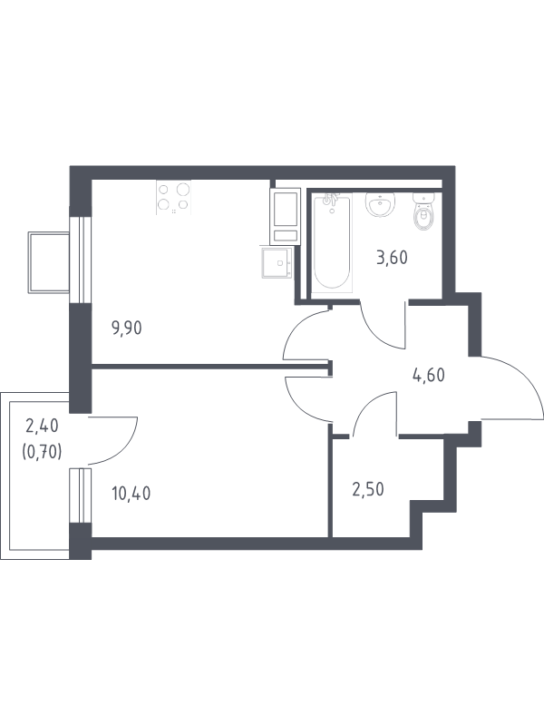 1-комнатная квартира, 31.7 м² - планировка, фото №1