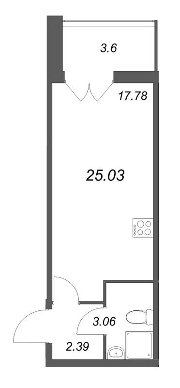 Квартира-студия, 25.03 м² в ЖК "Рождественский квартал" - планировка, фото №1