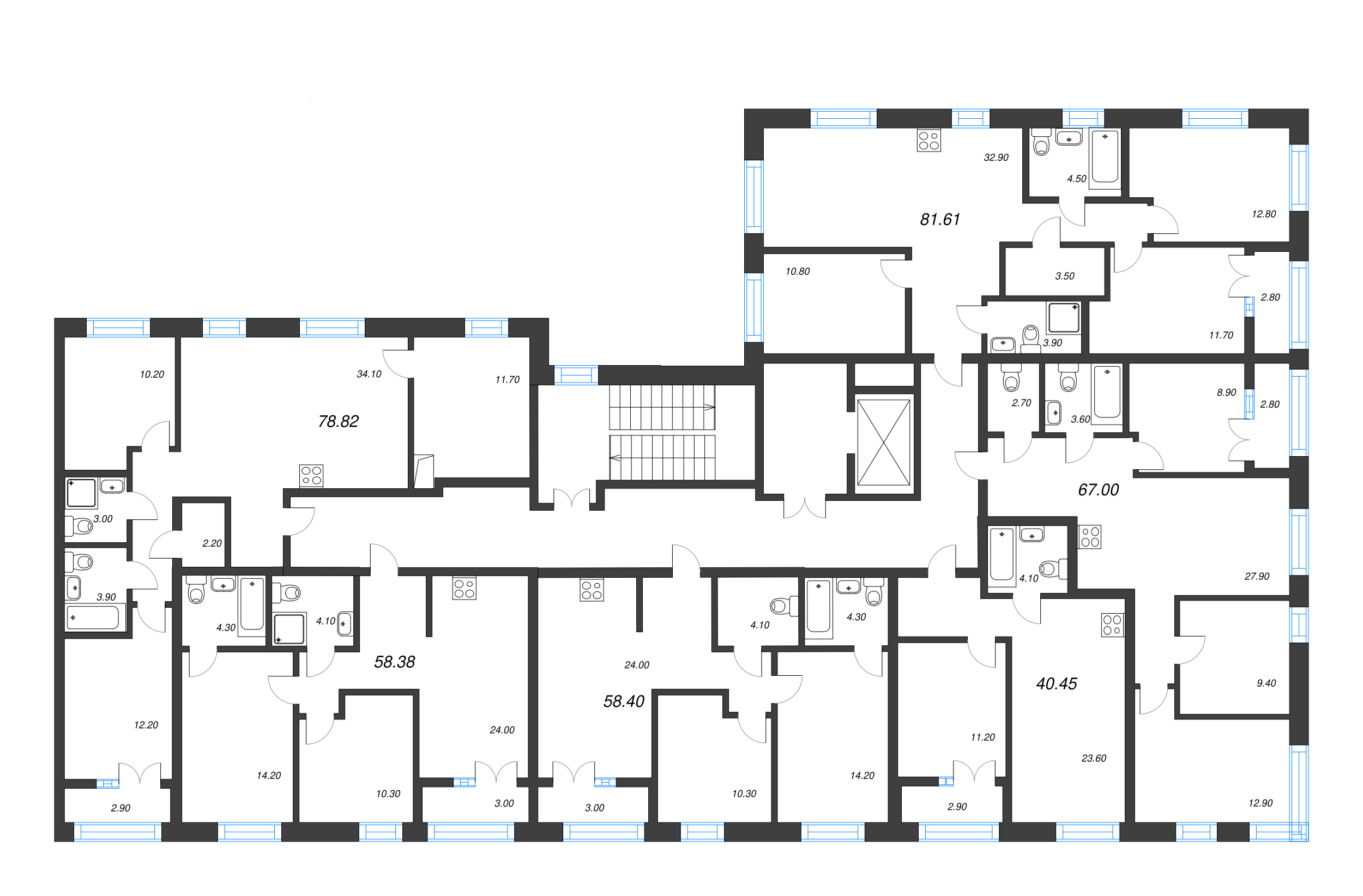 4-комнатная (Евро) квартира, 67 м² в ЖК "Новый Питер" - планировка этажа