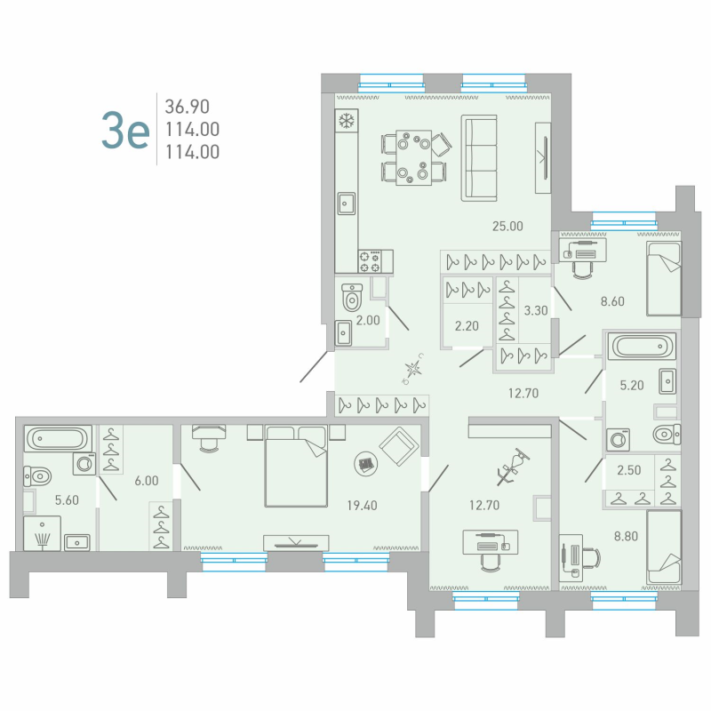 4-комнатная (Евро) квартира, 111.7 м² - планировка, фото №1