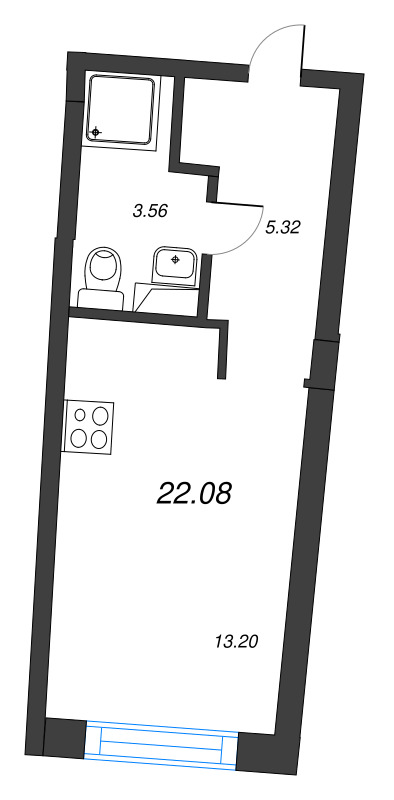 Квартира-студия, 22.08 м² в ЖК "Аквилон Riva" - планировка, фото №1