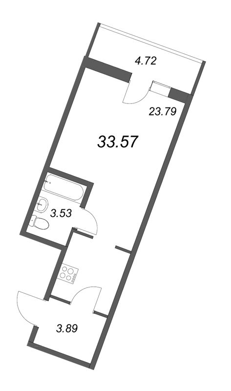 Квартира-студия, 33 м² - планировка, фото №1