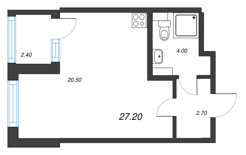 Квартира-студия, 27.2 м² в ЖК "Дубровский" - планировка, фото №1
