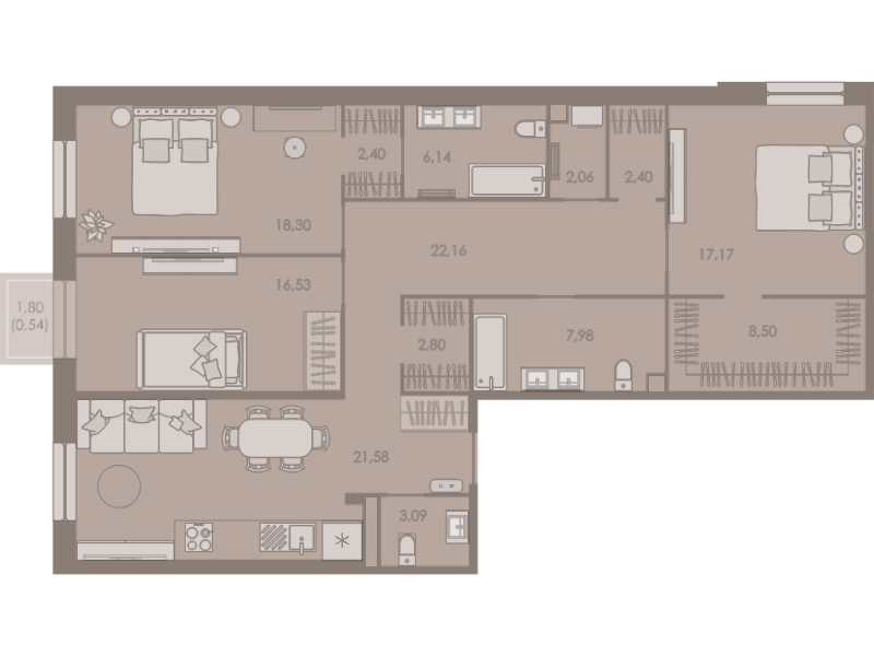 4-комнатная (Евро) квартира, 132.5 м² в ЖК "Северная корона" - планировка, фото №1