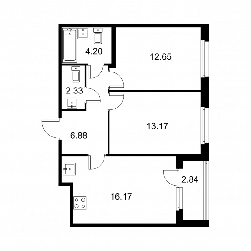 3-комнатная (Евро) квартира, 56.82 м² в ЖК "Квартал Заречье" - планировка, фото №1
