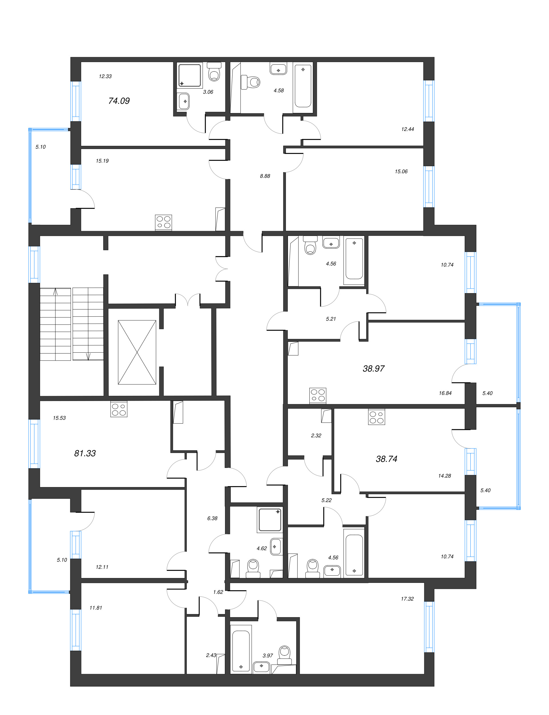2-комнатная (Евро) квартира, 38.97 м² в ЖК "IQ Гатчина" - планировка этажа