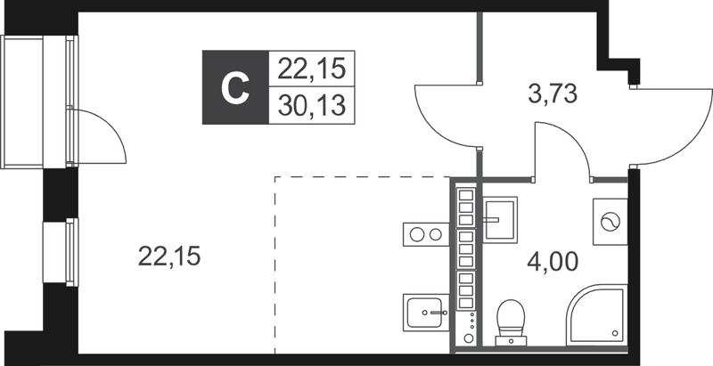 Квартира-студия, 30.13 м² в ЖК "Слобода" - планировка, фото №1