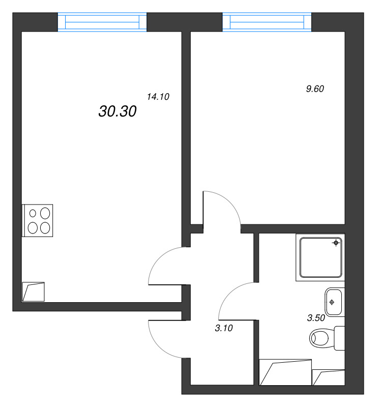 1-комнатная квартира, 30.3 м² в ЖК "Ручьи" - планировка, фото №1